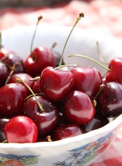Red sweet cherry in a plate