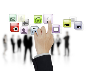 hand pushing on a touch screen interface