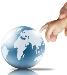 glowing earth globe ,hands