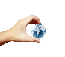 earth globe in his hands