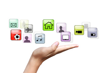 hand pushing on a touch screen interface