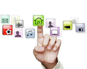 hand pushing on a touch screen interface