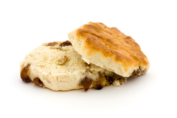 Sliced fruit scone over white