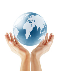 holding a glowing earth globe in his hands