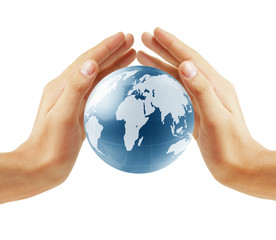 holding a glowing earth globe in his hands