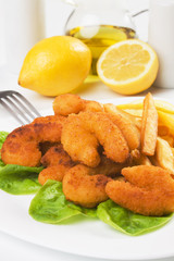 Breaded shrimp snack with french fries