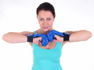 A young woman on a boxing training