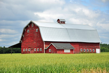Old red wooden barn on the farm