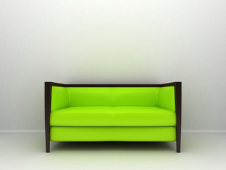 3d rendered illustration of a green leather sofa