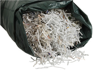 Plastic bag filled with shredded paper