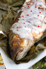 Lubina cocida en vino blanco