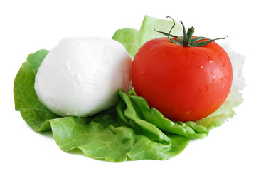 Mozzarella tomato and lettuce over white