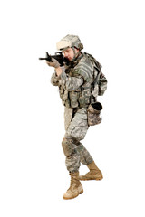  Soldier with a rifle on a white background