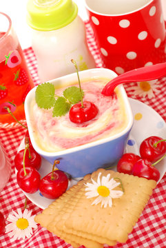 Rice Pudding With With Cherry For Baby