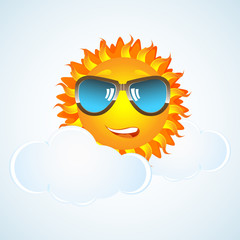 happy sun in cloud with eye-wear