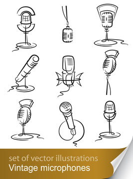 set vintage microphone vector
