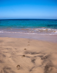 footprints leading to the ocean, playa mujeres, lanzarote