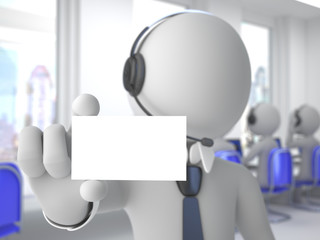 Call center operator showing a blank card - obrazy, fototapety, plakaty