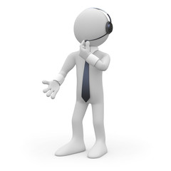 Call center operator with headphones and microphone