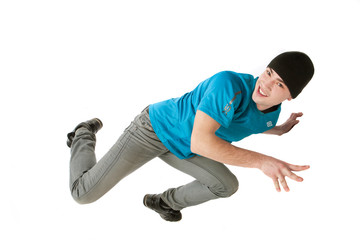 Hip Hop Style Dancer performing isolated on a white background