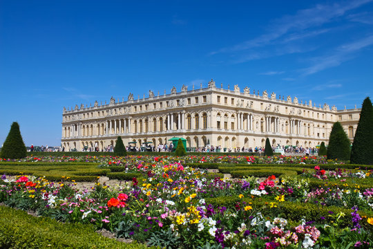 massifs fleuris devant le chateau de versailles