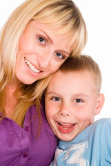 happy mom and son