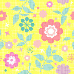 colorfull pattern decorative flowers yellow background