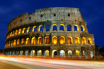 The Colosseum in Rome at dusk