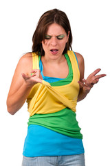 young woman angry about her clothes