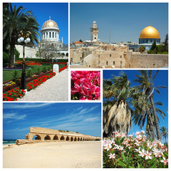 Collage of Israel landmarks -old Jerusalem,Bahai temple at Haifa - 33420277
