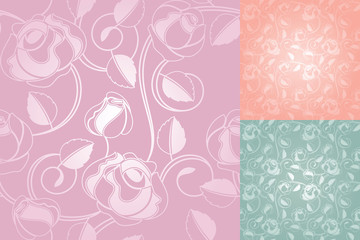 Seamless roses pattern. Wallpaper set