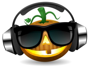 Pumpkin in headphones