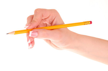 woman's hand and pencil isolated on white