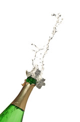 Bottle of champagne with splashes