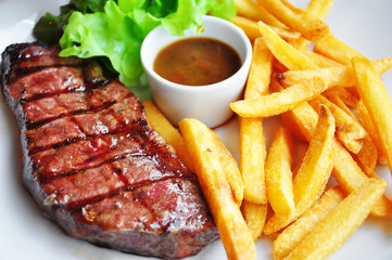 Beef steak and chips