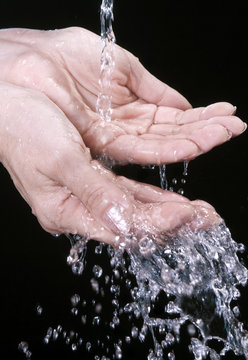 Water flows in female palms ( black background)