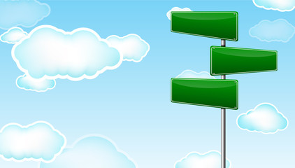 green blank road sign with cloud background