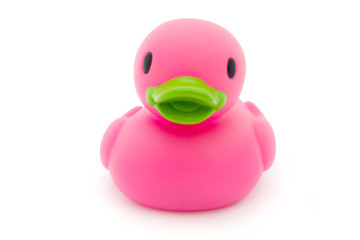 Fototapeta premium Single pink rubber duck on white