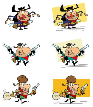 Cowboys Cartoon Characters-Vector Collection