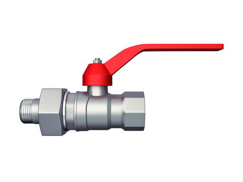 Gate valve with red handle isolated over white