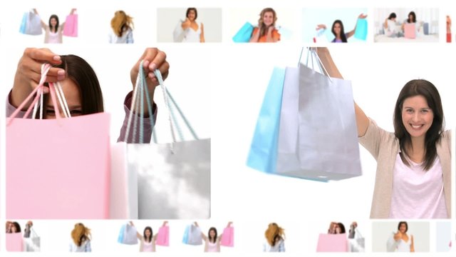 Montage of beautiful women after shopping