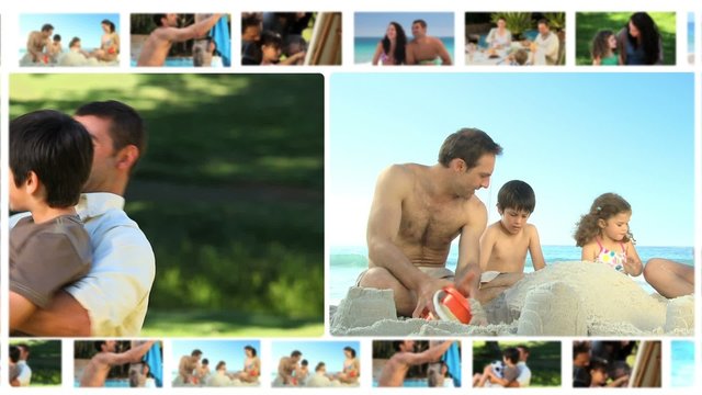 Montage of different families enjoying moments together