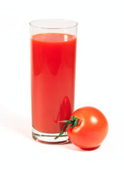 tomato juice and one tomato isolated