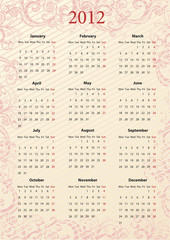 Fototapeta na wymiar European Vector pink calendar 2012