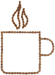 Naklejka premium Coffee mug outline made of beans against a white background