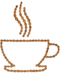 Coffee cup outline made of beans against a white background