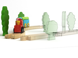 Giocattoli wireframe 3d render treno modellismo costruzioni