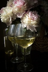 The wine and peonies