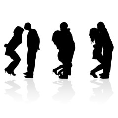 kiss boy and girl vector silhouette