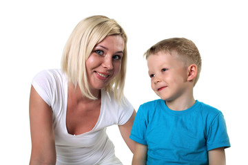 mother with son in studio